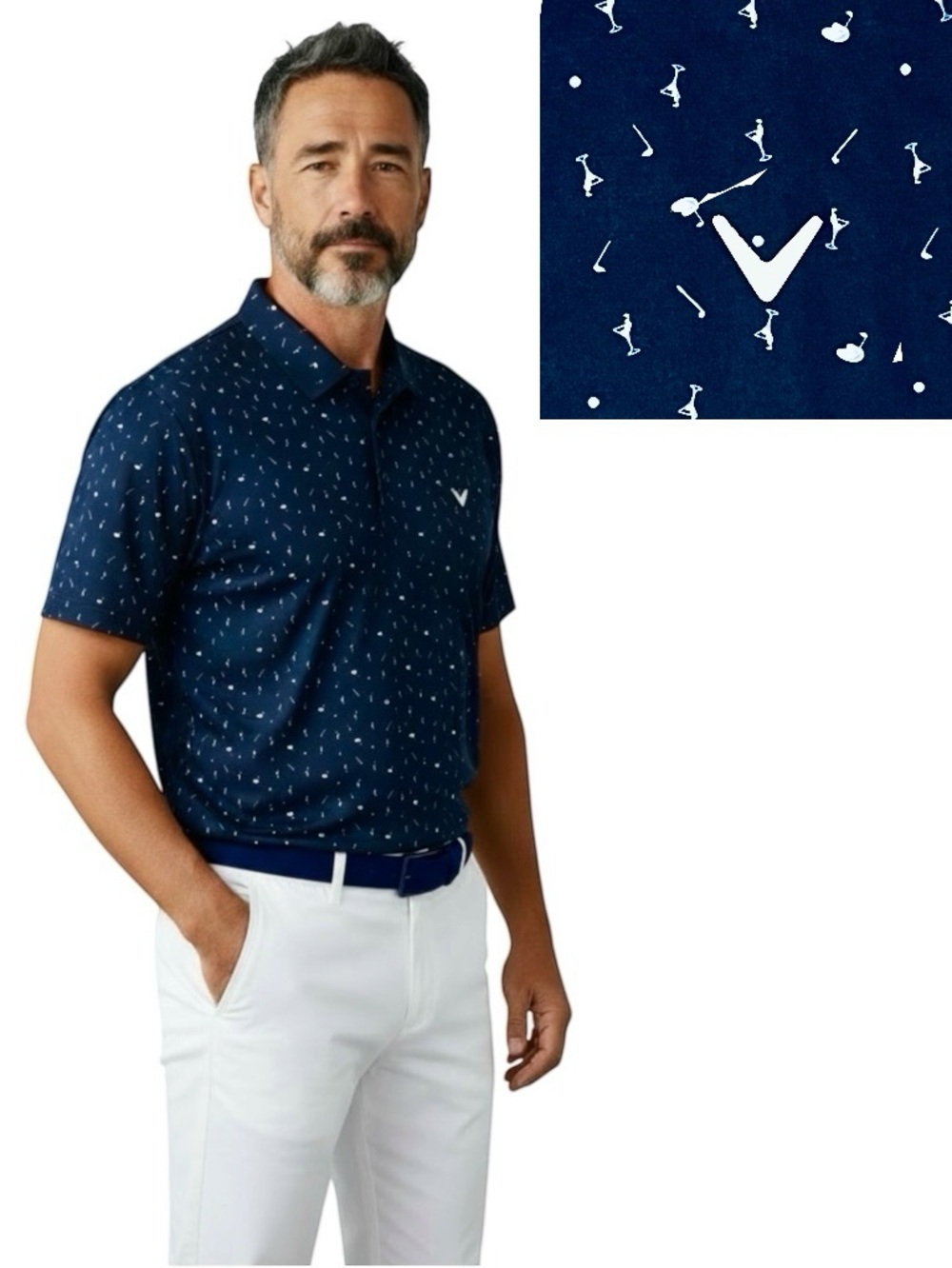 Callaway Golf Polo Men's Blue Martini Golf/Theme Print Opti Dri Shirt Sz XL NWOT